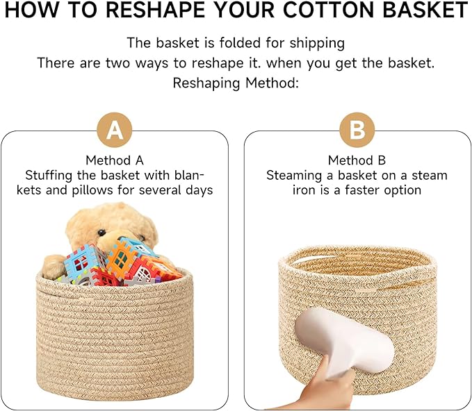 Small Basket for Organizing | Cube Shelf Closet Storage Baskets | 9.7×9.7×7.1” | Woven Rope Gift Basket | Nursery | Round 3 Packs Dark Gray