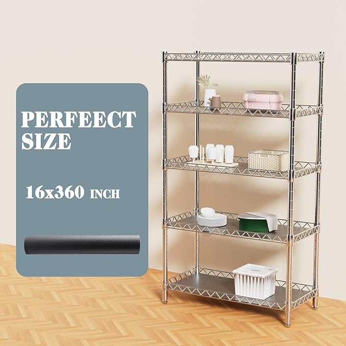 FLPMIX Thick Pantry Shelf Liner 16 inch Wide: Standard Size (16 by 360 Inch) Wire Shelf Liner - Waterproof, Heavy Duty, Easy to Cut, Plastic Kitchen Drawer Liner, Transparent Grey