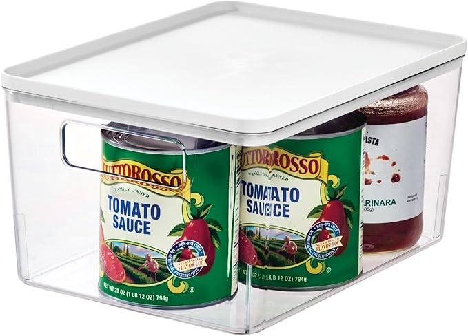 iDesign Pantry Bin with Removable Lid - Plastic Storage Bin with Handles, Set of 3, Clear/White