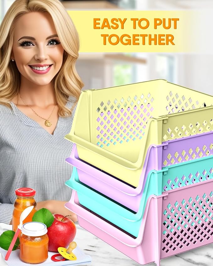 TidyFriend Stackable Storage Bins for Pantry - 8 Pack Stackable Bins for Organizing Food, Kitchen, and Bathroom Essentials (Multi)