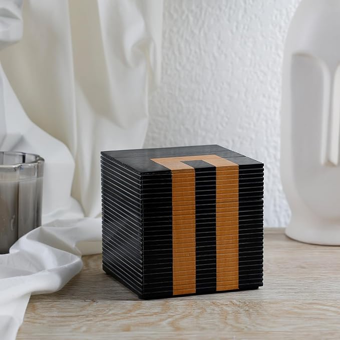 Handicrafts Home Decorative Storage Box with Lid– 4x4x4” Modern Home Decor Organizer, Memory Box & Jewelry Storage- Decorative Boxes for Living Room & Shelf Decor- Midnight Arch - Black