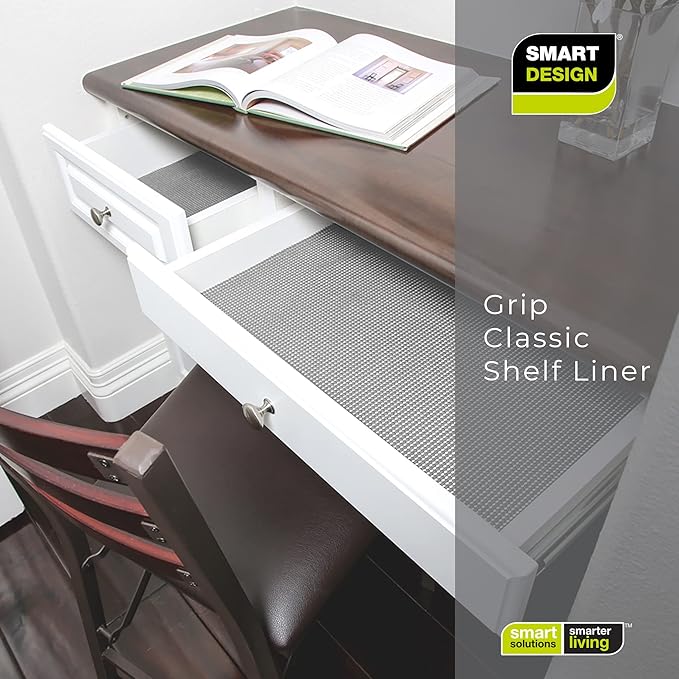 Smart Design Classic Grip Shelf Liner for Home Organization- Non Adhesive/Slip, Easy Clean - Perfect for Desk, Shelves, Kitchen, Bathroom, Cabinet Protection -Graphite Gray (Pack of 2)