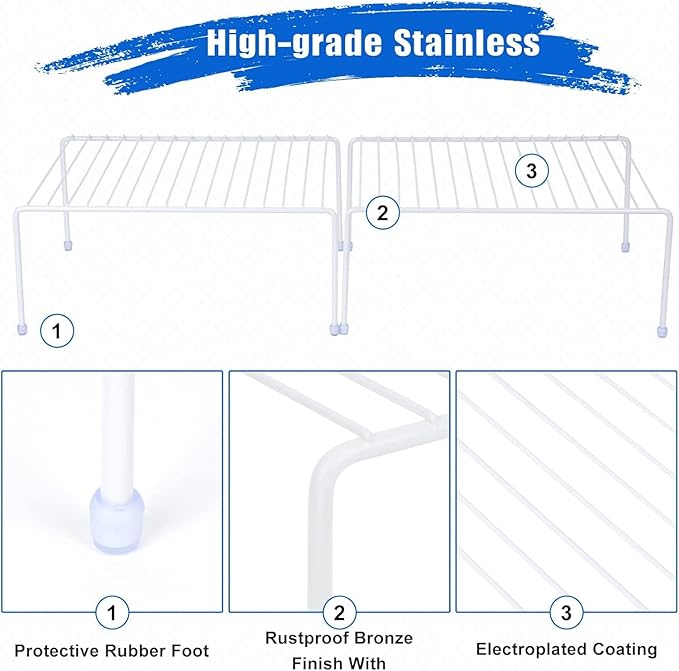 Medium (13.1 x 10.2 Inch) Cabinet Storage Shelf Rack, Shelvesï¼Kitchen Counter and Cabinet Shelf, Storage Rack Organizer for Kitchen, Fridge, Cabinet, Bathroom Cupboard& Pantry (6, White)