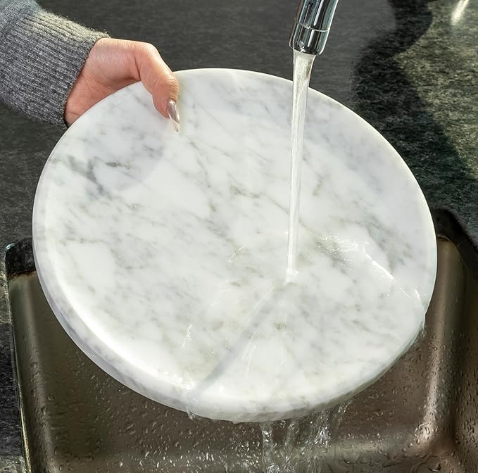 Natural Marble Decorative Tray for Bathroom Bedroom Kitchen Dresser, 11â Round Vanity Trays for Jewelry, Perfume, Cosmetic, Candle, Countertop Storage Organizer for Home Decor White, Arabescato