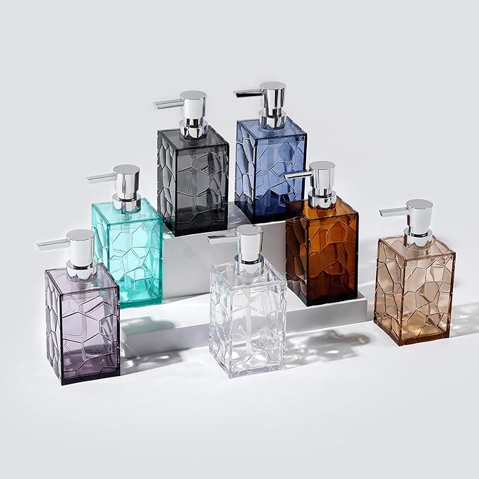 Hand Soap Dispenser, Clear Acrylic Plastic Liquid Pump Bottles Refillable Lotion Dispenser for Bathroom Decor Kitchen College Dorm, Amber