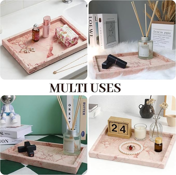 Natural Marble Tray, Stone Tray for Bedroom/Bathroom/Kitchen/Vanity Countertop, Jewelry Tray for Rings Earrings Necklace Bracelet Watch, Room Decor Aesthetic