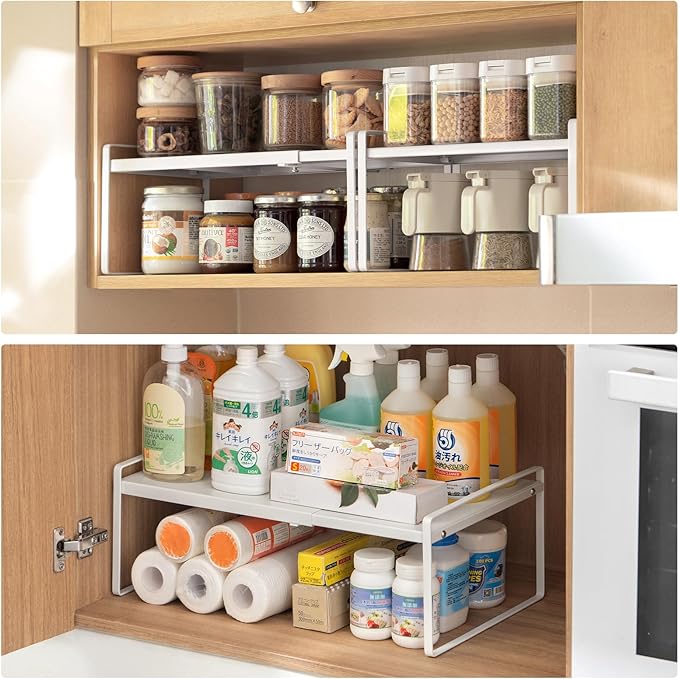 Adjustable Expandable Stackable Cabinet Shelf Rack, Countertop Organizer for Kitchen Pantry Storage, 24.5 Inches