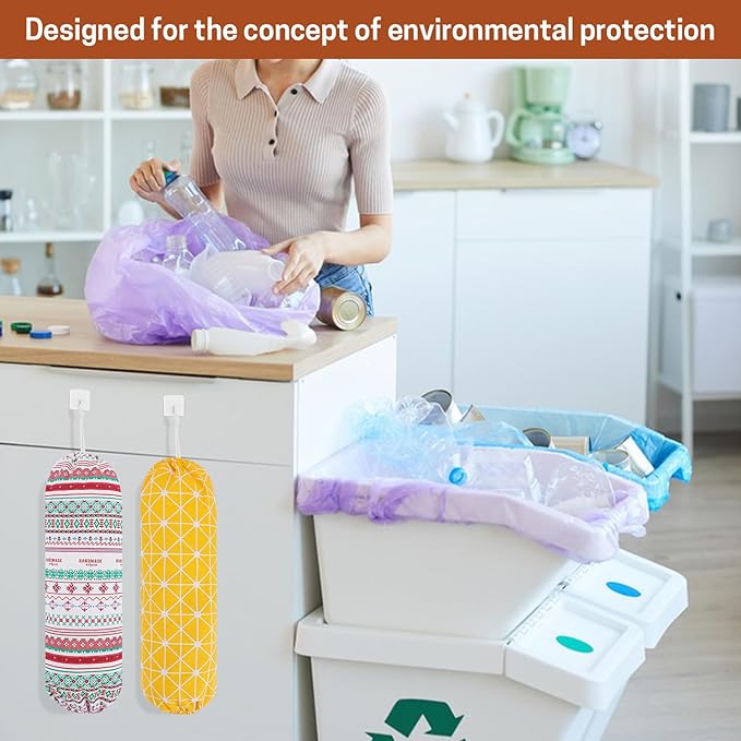 SWISSELITE 2Pcs Plastic Bag Holder, Reusable Plastic Bag Organizer Wall Mount, Large Grocery Bag Storage Dispenser, 22x9 IN