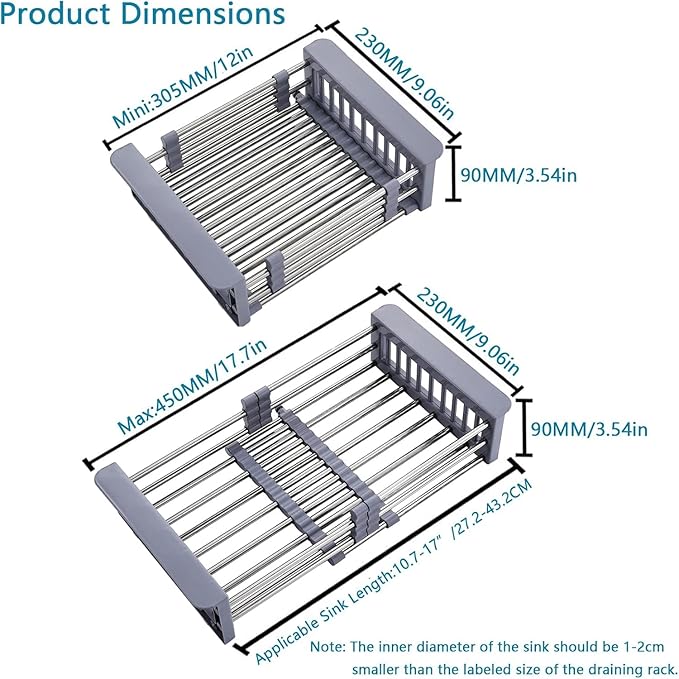 TUTEW Dish Drying Rack, Over The Sink Dish Drying Rack, Stainless Steel Dish Drainer with Adjustable Arms Holder Functional Kitchen Sink Organizer for Vegetable and Fruit