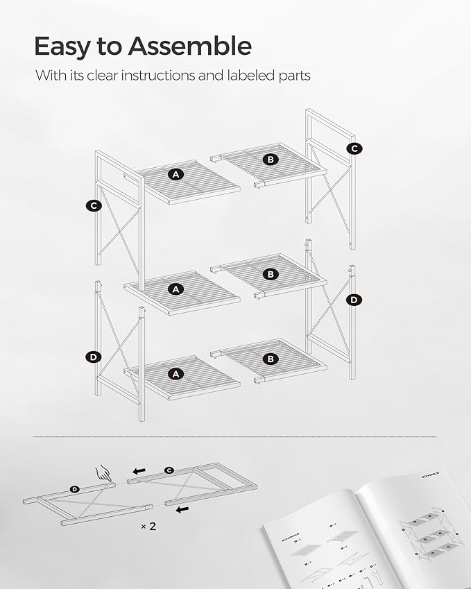SONGMICS 3-Tier Metal Storage Rack with Wheels, Mesh Shelving Unit with X Side Frames, 23.6-Inch Width, for Entryway, Kitchen, Living Room, Bathroom, Industrial Style, White UBSC163W01