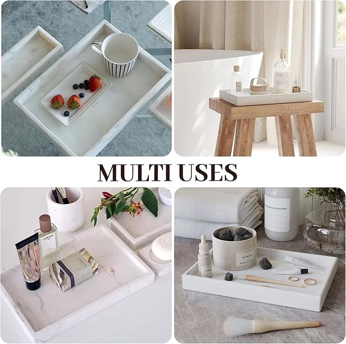 Natural Marble Tray, Stone Tray for Bedroom/Bathroom/Kitchen/Vanity Countertop, Jewelry Tray for Rings Earrings Necklace Bracelet Watch, Room Decor Aesthetic