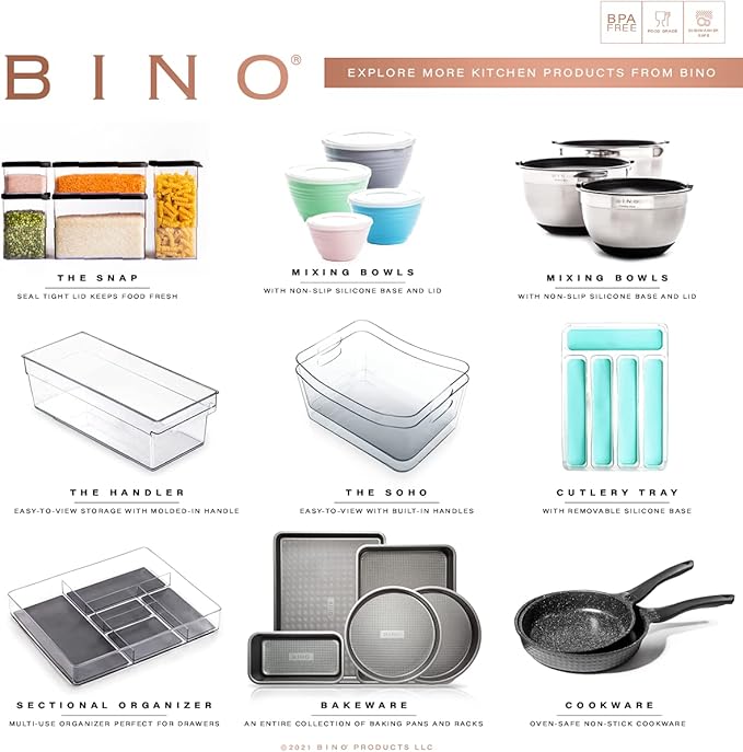 BINO | 3-Piece Drawer Organizer Bin Set, Small - Grey | THE MODULAR | Multi-Purpose Storage | Soft-Grip Lining and Non-Slip Rubber Feet | Durable | BPA-Free | Desk Drawer Organizer | Vanity Organizer