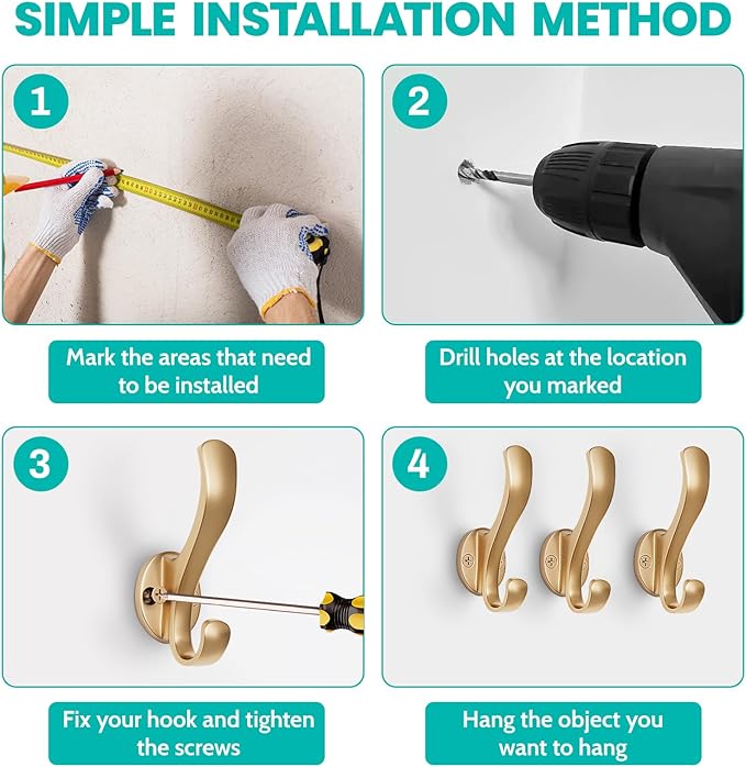 Coat Hooks Heavy Duty - Easy to Install Metal Towel Hooks Fashionable Wall Hooks for Hanging Hat, Towel, Key, Robe, Scarf, Bag, Cap (10 PCS Gold)