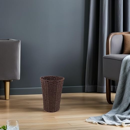 VICASKY Woven Paper Rope Trash Can Brown Sundries Storage Basket Handwoven Household Wastebasket for Living Room Bedroom Bathroom, Size 19x14.5x28 Cm