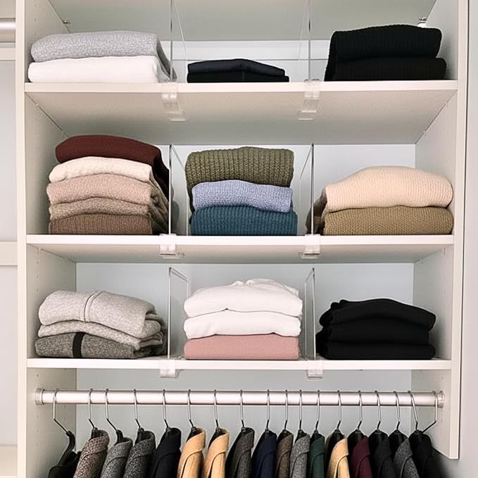 Shelf Dividers Purse Organizer for Closet: 11-inch Tall(Higher Version) Acrylic Sweater Organizer - Upgraded Extra Height for Large Handbags, Totes, Clothes, Towels on Wood Shelves 10-Pack