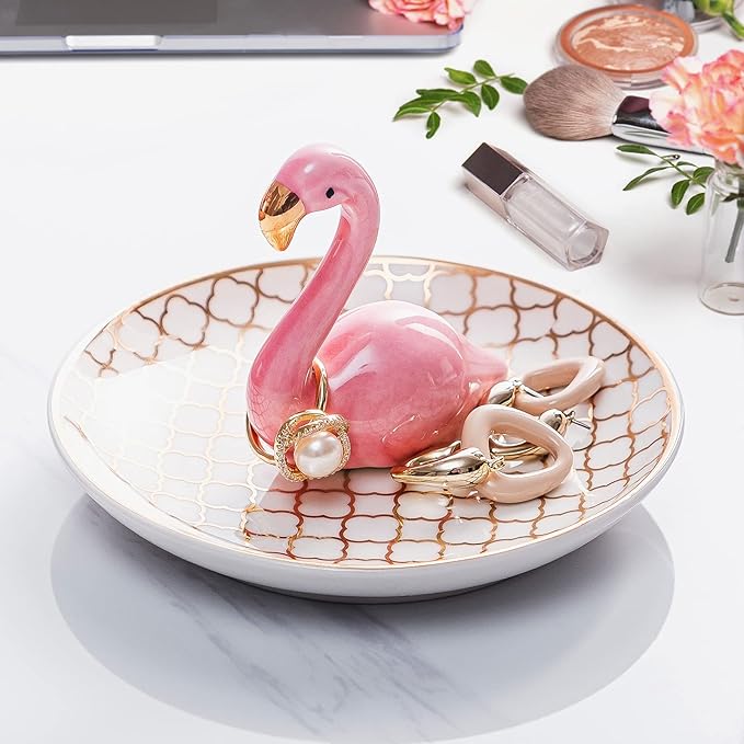 PUDDING CABIN Flamingo Ring Holder for Jewelry Trinket Tray Flamingo Gifts for Women Girls Friend Her Mom Christmas Thanksgiving Gifts Birthday Mothers Day Valentines Gifts Flamingo Decor