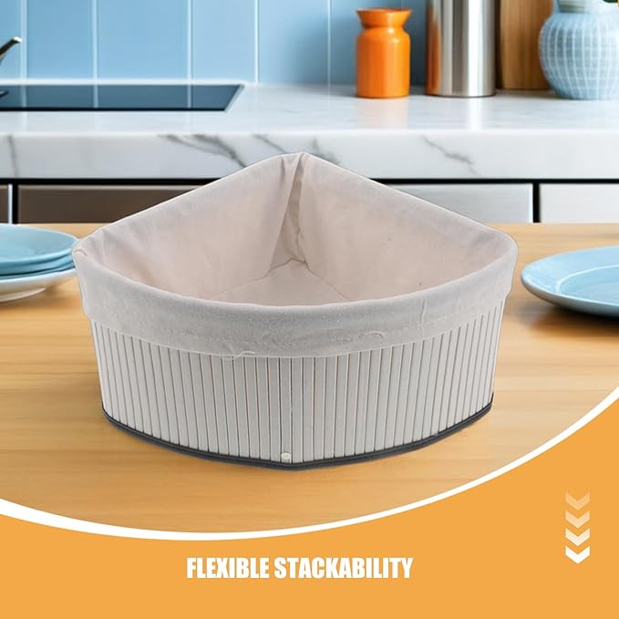 Woven Corner Basket - Bamboo Storage Bin with Washable Liner - Triangle Corner Organizer for Kitchen, Cabinet, Closet, Bedroom, Living Room 13x9.8"