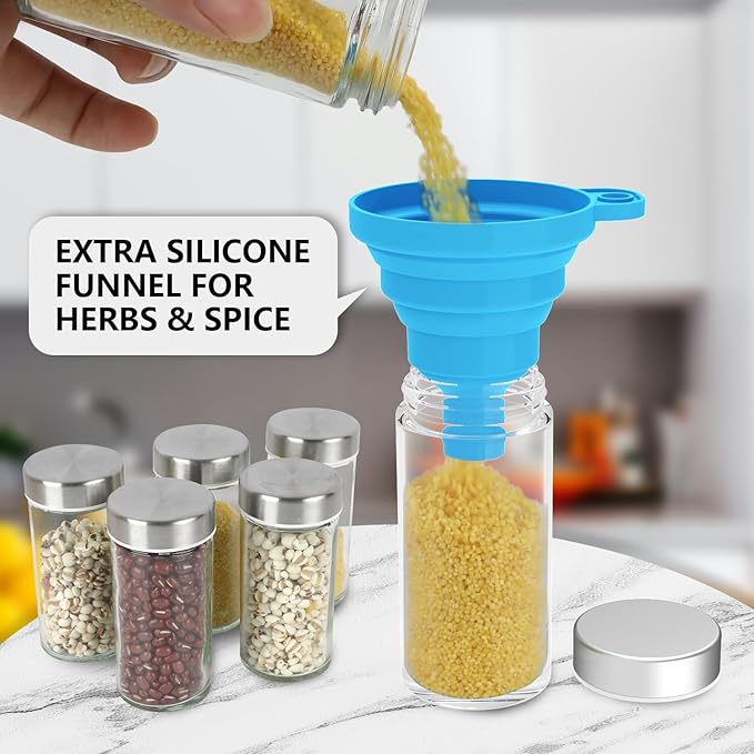 Rotating Spice Rack Organizer, Spice Tower for Countertop, Revolving Spice Rack Set for Cabinet, Silver Steel Kitchen Seasoning Organizer with 20 Jars and Funnel