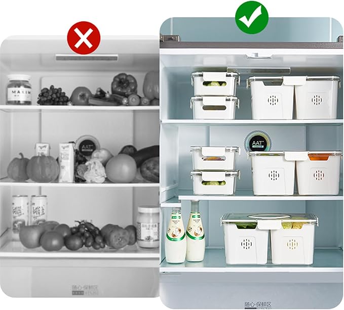 Refrigerator Organizer With Lids (2 Compartments), Fridge Storage, Fridge Organizers And Storage Clear, Fridge Organization, Storage Containers, Stackable With Lid Fridge Organizers