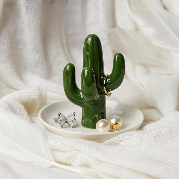 Cactus Ring Holder Ceramic Ring Dish, Jewelry Holder Dish Trinket Tray For Rings Earrings Trinkets Organizer, Christmas Birthday Bridesmaid Gifts for Women