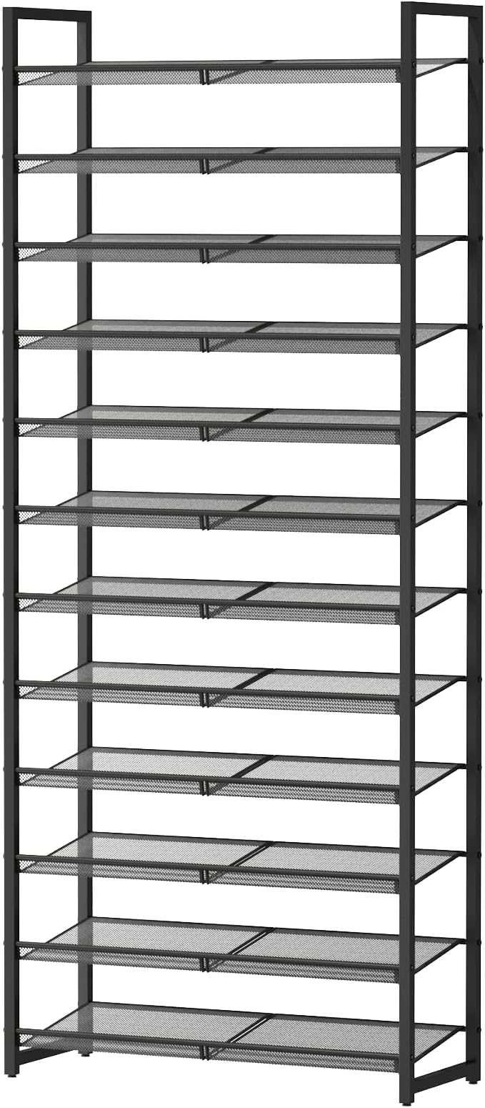 Shoe Rack, 12-Tier Metal Shoe Organizer, Tall Shoe Rack for Closet,entryway,Garage, with Adjustable Flat or Angled Shelves, 52-60 Pairs,Shoes That can accommodate The Whole Family.