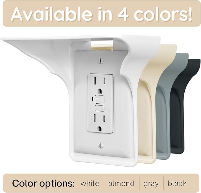 Storage Theory Power Perch Double Wall Outlet Shelf - Declutter & Reclaim Bathroom Counter Space - Alexa Stand, Apple Homepod Shelf, Toothbrush Holders Wall Mounted - Black, 1-Pack