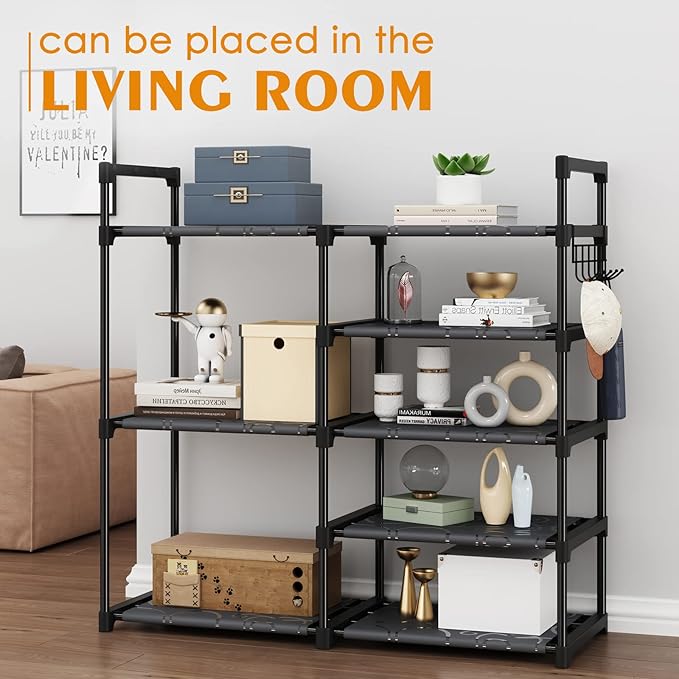 Black Tubes Closet Shoe Rack, Boot Rack, 5 Tier Oxford Fabric Shelf, Easy Assembly, Sturdy and Durable, Holds Up to 30 lbs
