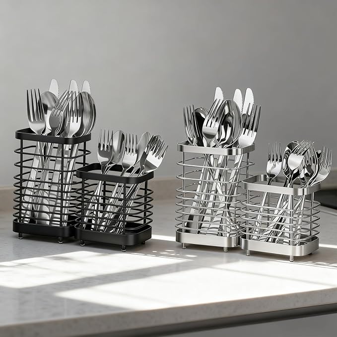 Utensil Holder, Stainless Steel Utensil Drying Rack for Kitchen Counter, Silverware Cutlery Flatware Holder Forks, Knives, Spoons, Chopsticks Organizer