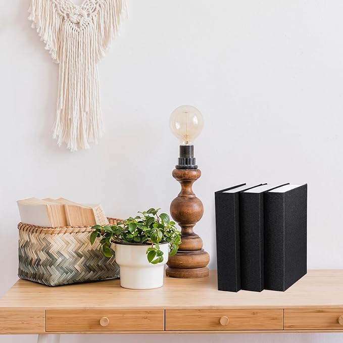 Tioncy 3 Pcs Fake Book Box Neutral Linen Book Box Decorative Faux Prop Storage for Farmhouse Home Decor shelf Table Card Photo DIY Keepsake Gift(8.6 x 6.1 x 1.8 Inch,Black)