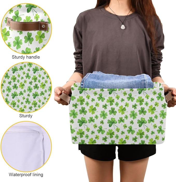St Patrick Storage Basket,Large Storage Bin Fabric Collapsible Organizer Bag with Handles 15x11x9.5 inch