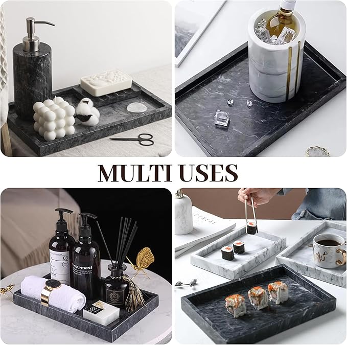 Natural Marble Tray, Stone Tray for Bedroom/Bathroom/Kitchen/Vanity Countertop, Jewelry Tray for Rings Earrings Necklace Bracelet Watch, Room Decor Aesthetic