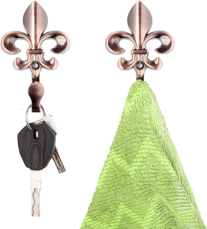 Bathroom Towel Hooks, Decorative Wall Hooks Coat Hooks Heavy Duty Metal Hooks Wall Mounted Hanging Hooks for Hanging Key Purse Robe Hat Scarf Belt Handbag Cup Mug 4 Pack (Red Ancient)