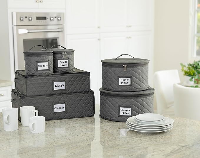 2 Pack 10" Salad Plate Quilted Cases - China Storage Container - Stackable With Padded Interior to Store your Dinnerware Dishes - Great for Luncheon Plates and Pasta Bowls