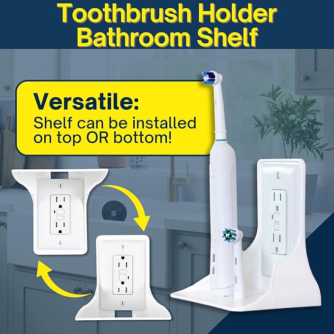 BeraTek Power Perch Wall Outlet Shelf with Cord Storage Strap - Declutter & Reclaim Counter Space - Alexa Holder, Charging Stand, Apple Homepod Mini Wall Mount - White, 1-Pack
