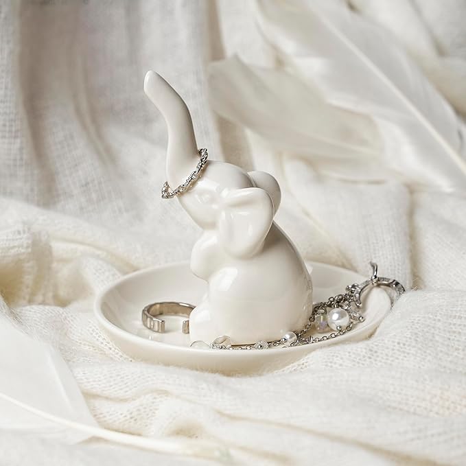 Elephant Ring Holder Ceramic Ring Dish, Jewelry Holder Dish Trinket Tray For Rings Earrings Trinkets Organizer, Christmas Birthday Bridesmaid Gifts for Women