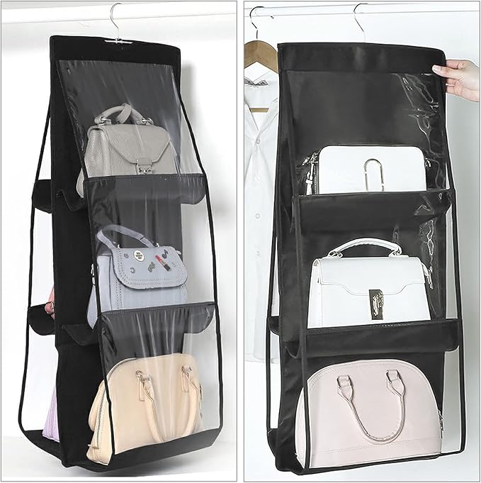 Hanging Handbag Organizer Dust-Proof Storage Holder Bag Wardrobe Closet for Purse Clutch with 6 Larger Pockets (2, 6 bags)