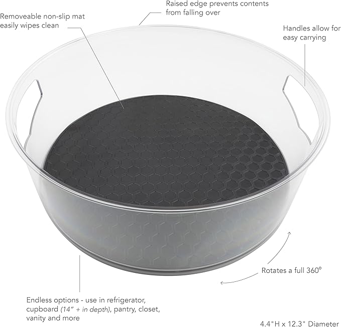 Spectrum Extra Large High Wall Turntable 12.25 in Charcoal Gray XL Tall Lazy Susan Rotating Organizer for Kitchen Countertop Table Bathroom Cabinet Refrigerator Pantry Shelf Under Stink Organization