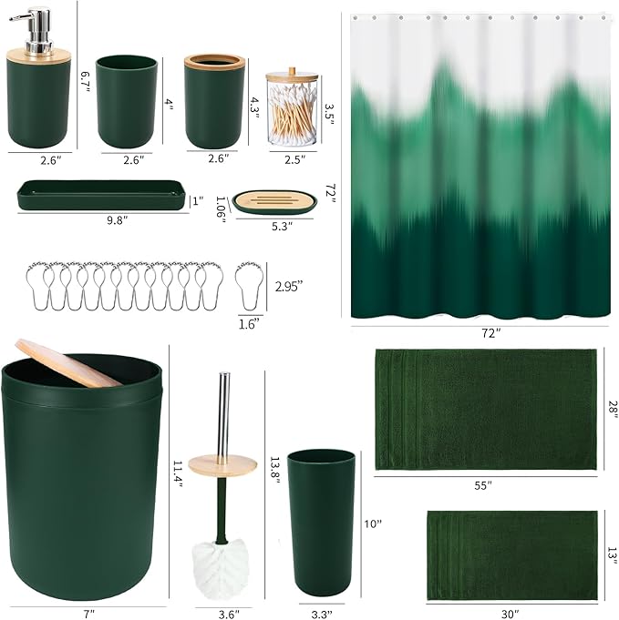 iMucci Bathroom Accessories Bathroom Sets with Shower Curtain, Bath Towel Set, Trash Can, Toilet Brush, Soap Dispenser, Bathroom Accessories Set Complete