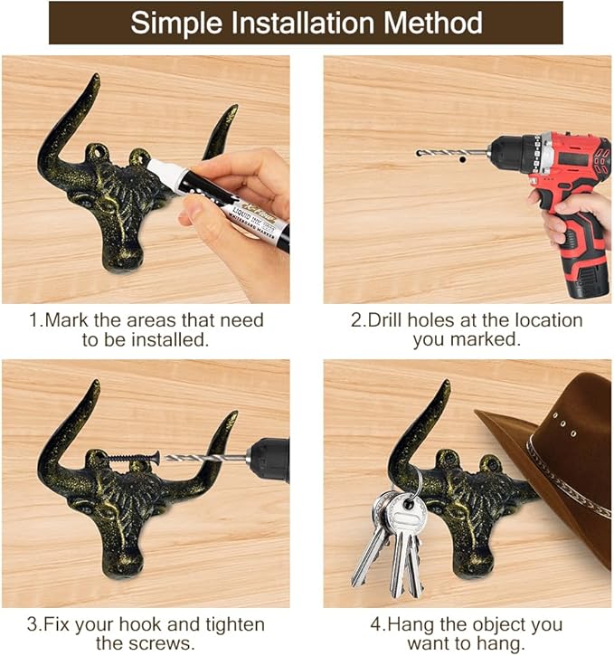 Cast Iron Wall Mount Hook – Bull Bronze, 1 Pack – Vintage Rustic Coat Hook for Entryway, Bathroom, Kitchen, or Bedroom