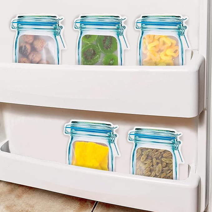 Enkrio 20 Pack Mason Jar Zipper Bags, Reusable Snack Food Storage Bags for Kitchen Sandwich Picnic Organizer