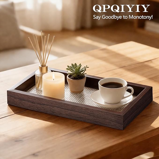 Rectangle Small Wooden Tray Set of 3, Desk Drawer Organizer - Stackable, Walnut