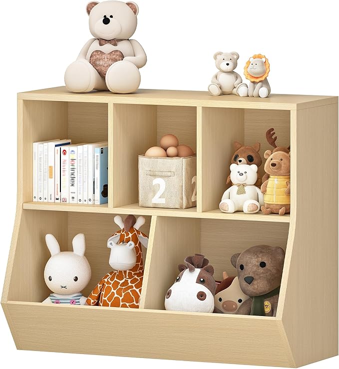 HOOBRO Kids Bookshelf, Bookcase Footboard, Toy Storage Cubby, Children's Toy Shelf, 35.4" L Storage Cabinet, Fit for Children's Room, Playroom, Hallway, Kindergarten, Natural NL32CW01