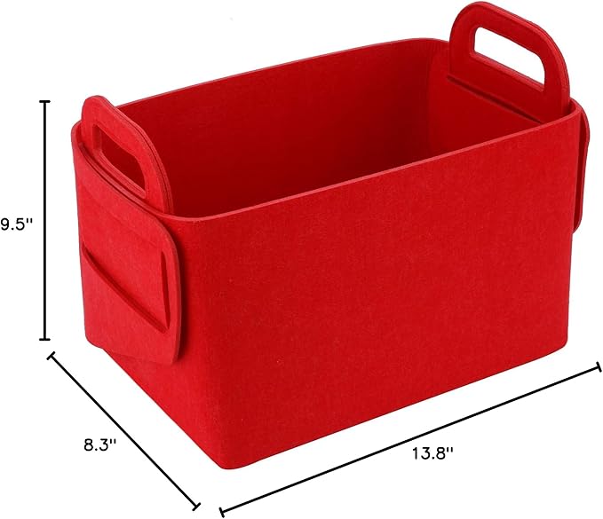 Minoisome Storage Basket Felt Storage Bin Collapsible& Convenient Box Organizer with Carry Handles for Office Bedroom Closet Babies Nursery Toys Laundry (Red, 13.8inch(L)×9.5inch(W)×8.3inch(H))