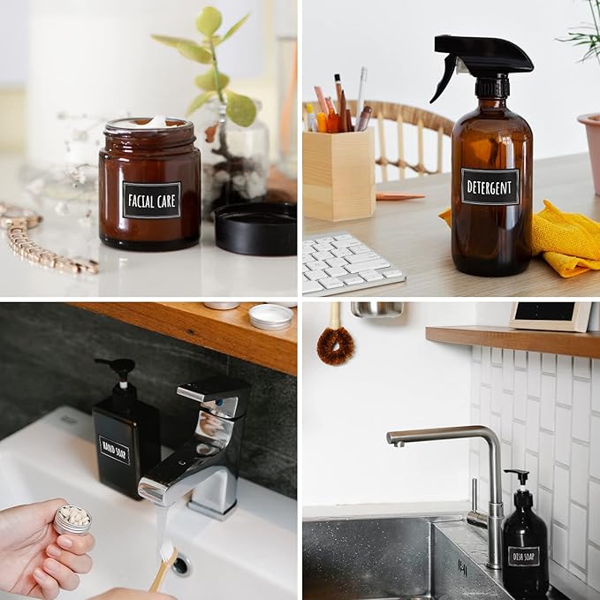 Segbeauty Soap Dispenser Waterproof Labels, 36 Packs Self-Adhesive Minimalist Labels Stickers for Bottles, Farmhouse Bathroom Kitchen Laundry Removable Cleaning Label for Shampoo Dish Soap Deter-Gent