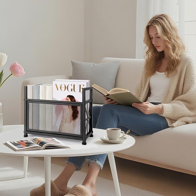 Black Magazine Holder, Metal Magazine Rack Floor, Mesh Magazine File Holder, Magazine Storage Basket, Magazine Holders for ClassroomďźMagazine Stand for Desk, Folder Organizer Bin for Books