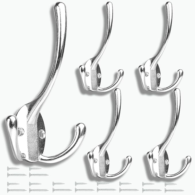 Wall Mounted Coat Hooks 5 Pack Heavy Duty Black Hardware Robe Hooks Decorative for Single Hanging Coats Towel Cubicle Classroom Kitchen Bath Backpack Hat Hook