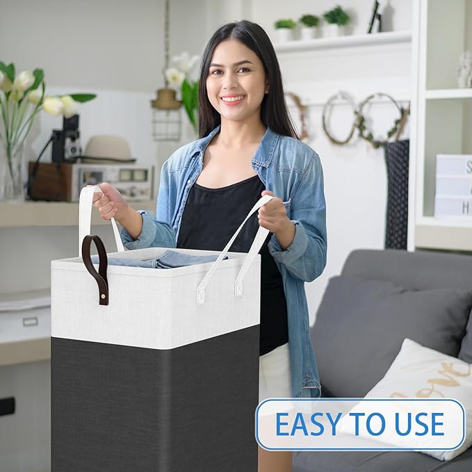 HomeHacks 75L Waterproof Rolling Laundry Hamper - Collapsible Clothes Basket with 4 Wheels for Bathroom, Laundry Room & Dorm, Easy-Clean PEVA Lining, Space-Saving Design(Gray)
