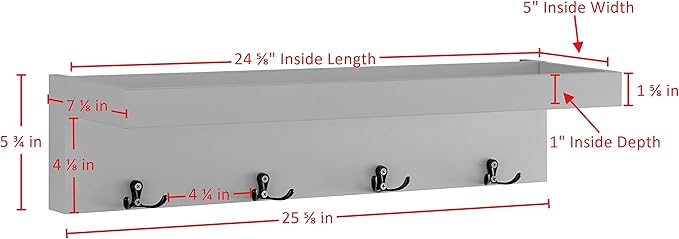Danya B Wall Mounted Entryway Floating Coat Rack with Four Hanging Hooks and Decorative Ledge Shelf - Great for Entryways, Hallways, Bedrooms, Kitchens, and Bathrooms - White