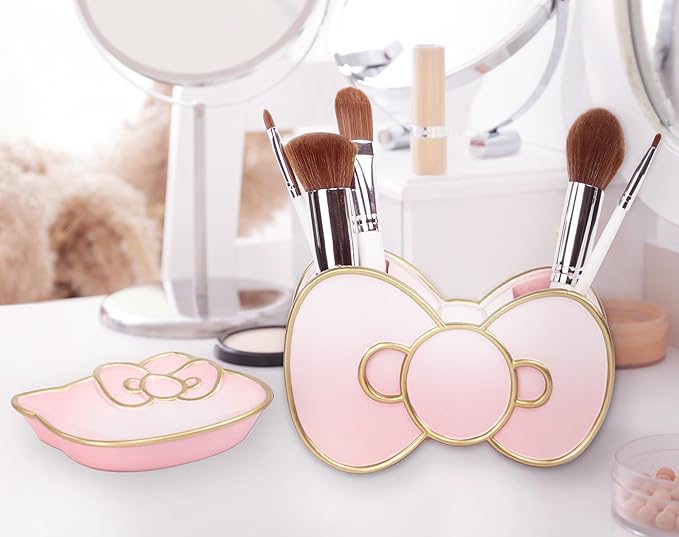 Jay Franco Hello Kitty 4 Piece Bathroom Accessories Set - Pink Resin Soap Dispenser, Toothbrush Holder, Soap Dish, Tumbler - Sanrio Kawaii Bathroom Decor
