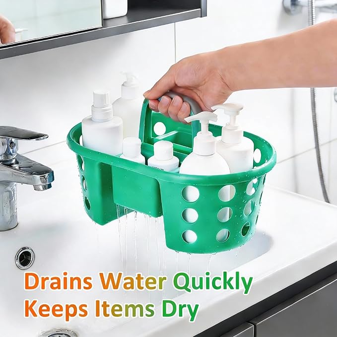 Large Shower Caddy Portable 2PC - Made in USA Plastic Jumbo Size Dorm Storage Candy Tote with Handle Shower Organizer for Bathroom, Pantry, Kitchen, College Dorm, Green/Orange